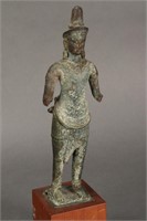 Khmer 14th Century Standing Bronze Buddha,