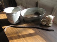 galvanized items,crowbar & flower pots