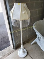 White floor lamp with beaded shade
