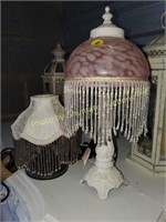Small white metal lamp w/pink shade