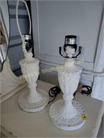 Pair white painted lamps