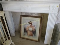 Gold framed woman at beach with muff signed CH