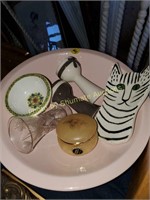 Lot Cat spoon holder, heart S/P, 2 egg cups,