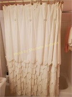 Ruffled shower curtain with hooks