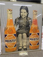 Rare Whistle soda Die cut cardboard advertising