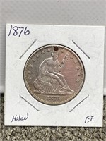 1876 seated liberty silver half dollar US coin (