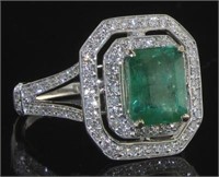 14kt Gold 3.36 ct Natural Emerald & Diamond Ring