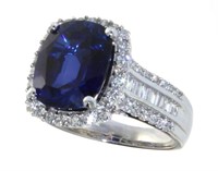 14kt Gold 7.67 ct Cushion Sapphire & Diamond Ring