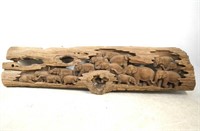 A Large Wood Carving of Elephants