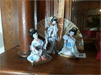 Geisha Girl Figurines & Hand Fan