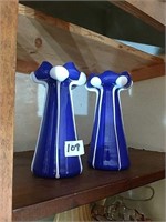 Vintage Pr Blue Art Glass Vases