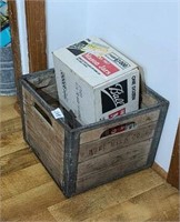 Vintage Wood Milk Crate W/ Jars
