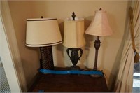 3 assorted lamps and shades