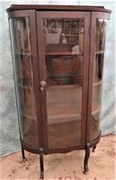 VINTAGE OAK WOOD BOW FRONT CURIO CABINET