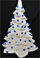 CERAMIC WHITE CHRISTMAS TREE W/BLUE LIGHTS