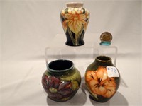 Three miniature Moorcroft Pottery vases, 2 1/2" h.