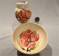 Moorcroft Pottery covered vase, 4 1/4" & bowl,