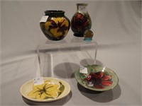 Four Moorcroft Pottery small vases & dishes,