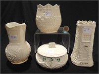 Four Belleek Event & Millennium vases, bowl