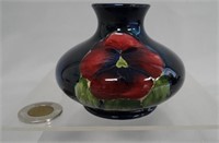 Moorcroft Pottery vase, Pansy pattern, 2 1/2" hig,