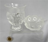 Lalique vase & bowl, vase w. etched signature,