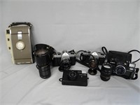Two Pentax Asahi 35 mm cameras, lens, etc.