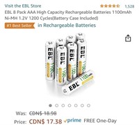 EBL 8 Pack AAA High Capacity Rechargeable