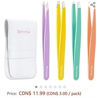 Terresa Tweezers for Eyebrows, 4 Pack Tweezer Set