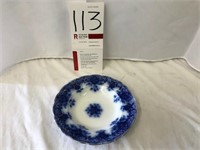 Flow Blue Bowl, New Whare Pottery England, 9"