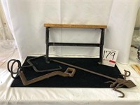 Lot of Ice Tongs, Wrench, Paper Cutter, and Scales