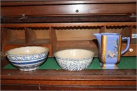 2 Blue Spongeware Bowls (taller one has some