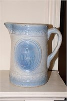 Salt Glaze Blue/White Antique Stoneware Pitcher