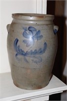 Cobalt Blue/Gray Stoneware Crock with Ears (chips