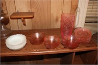 Glassware lot including White Opalescent Bowls,