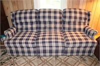 Blue Country Pattern Sofa with Dual Recliners