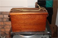Vintage Wooden Box with Lid and Rope Handles