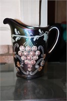 Blue Iridescent Carnival Glass Pitcher