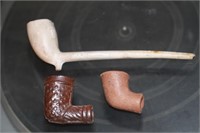 Clay Pipe marked W White TD T78 and 2 Pipe Bowls