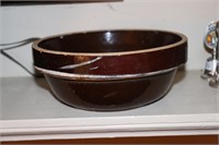 Antique Brown Pottery Mixing Bowl 8" Diameter
