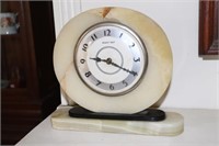 Art Deco Alabaster 8 Day Clock 10 1/2" x 9 1/2"