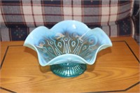 Blue Opalescent Candy Dish with Scallop Top