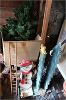3' Christmas Tree, 2 Wood Trees, 38"H Snowman