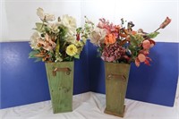 2 Wood Containers w/Floral Picks