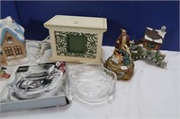 Lighted Ceramic Building, Music Box & other Decor