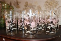 8 Libby Water Glasses with an Pink and