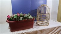 Wicker Birg Cage & Silk Floral w/Plastic Bin