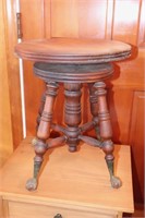 Antique Piano Stool with Claw and Ball Feet