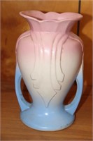 Double Handled Urn type Vase Blue/Cream and Pink