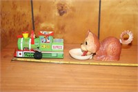 Yone Tin Wind-Up Monkey Train and Plastic Dog/Cat