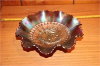 Carnival Glass Tulip and Daisy Ruffled Top Bowl
